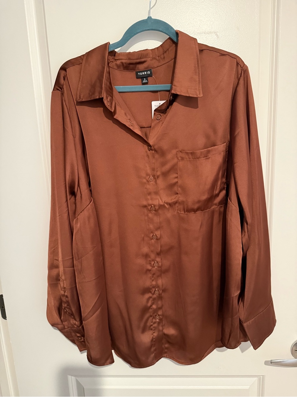 Torrid Satin Like Button-Up Shirt in Rust Brown